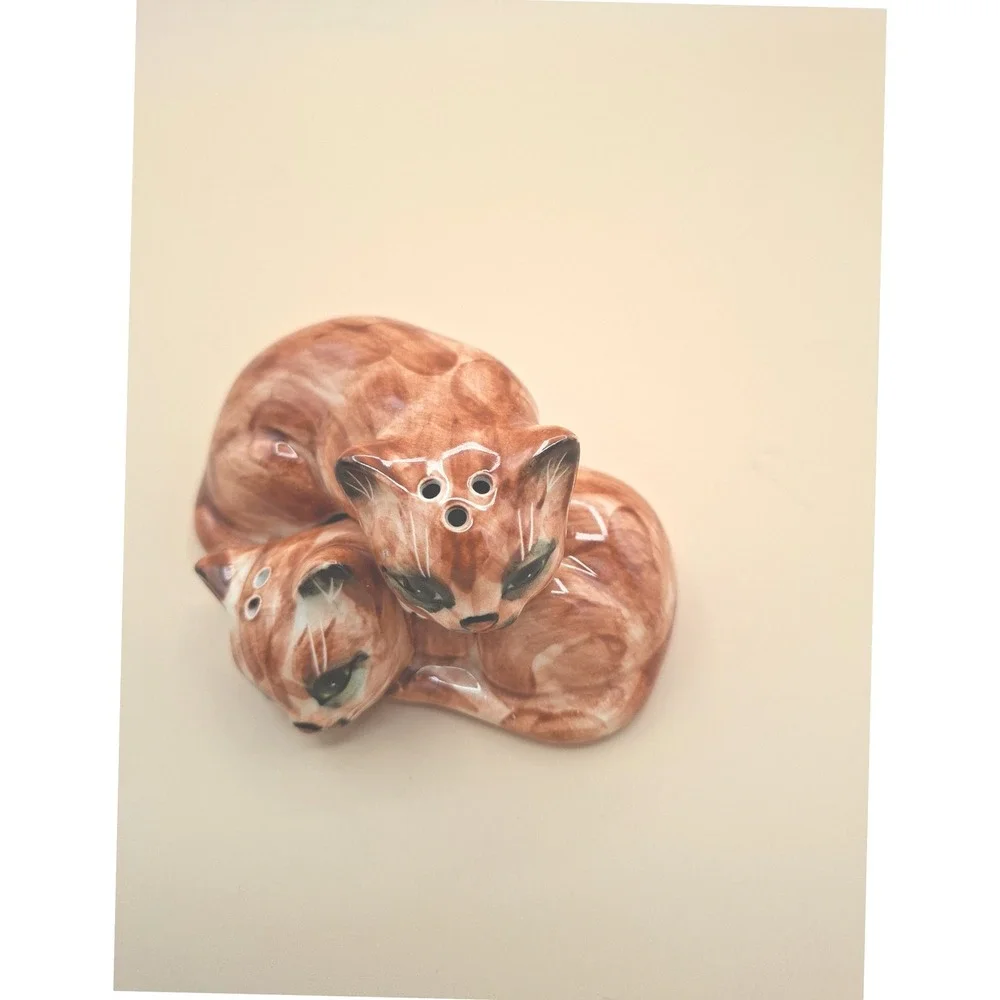 Vintage Ginger Tabby Cat Salt and Pepper Shakers Ceramic Nesting Kittens Set